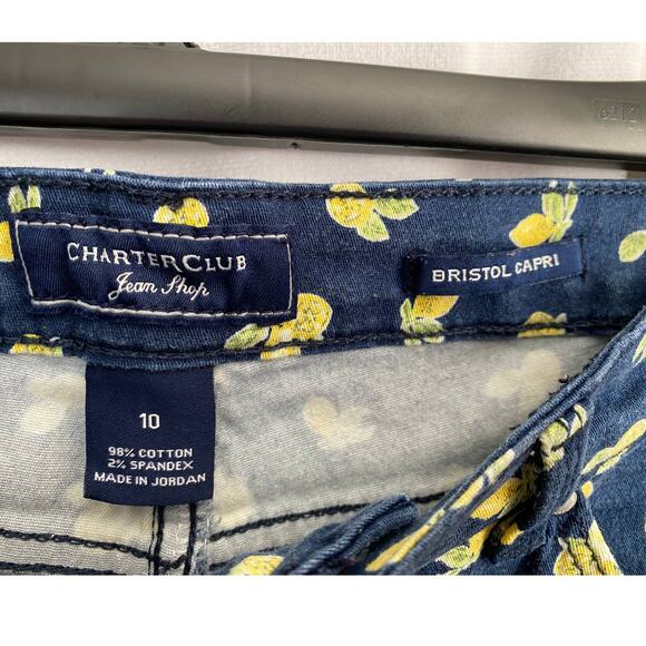 Charter Club Navy Blue Stretch Denim with Lemons Bristol Capri / Crop - Picture 5 of 6